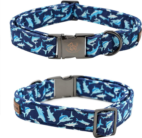 Elegant Little Tail Dog Collar with Bow, Shark Print Adjustable Cute Bowtie for Large Dogs