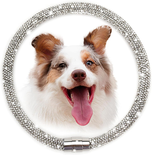 Elegance Full Diamond Dog Collar - 16 inch Soft Necklace with Magnetic Clasp for Weddings and Daily Walks
