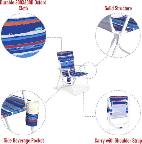 15" 300 LBS, SunnyFeel Tall Folding Beach Chair, Oversized Portable High Seat Sand Chair for Adults Heavy Duty Foldable