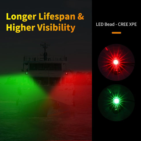 IP67 RVZONE Boat Navigation Lights Bow Lights for Boats Red and Green LED Marine Navigation Lighting Waterproof Led