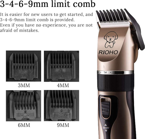 Dog Grooming Kit Clippers, Low Noise Electric Quiet Rechargeable Cordless Trimmers for Dogs, Cats, and Other Pets