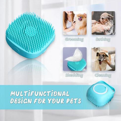 GHSGHS Tool1pcs 1pcs) Cute Dog Bath Brush with Soap Dispenser Silicone Pet Grooming Massage Brush, Soft Bristle Comb
