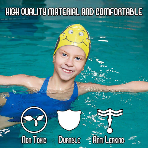 Water Gear Critter Cap - Durable Swimming Cap for Kids, Long-Lasting Toddler Swimming Cap (Yellow Fish)