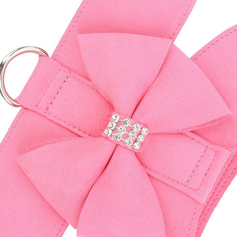 SELMAI Small Pet Dog Cat Bling Rhinestone Harness and Leash Set - Bow Girls Soft Ultra Suede Leather, Adjustable/No Pull