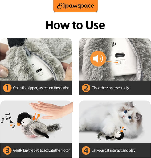 ipawspace Interactive Flapping Bird Cat Toy with Catnip, Musical Sound (can Turn Off), Satisfy Cat's Natural Huting