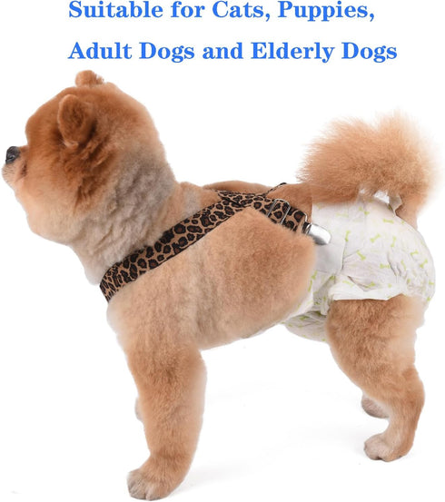 TESSVEYA Dog Diaper Suspenders for Male or Female - Leopard Print & Light Green, S