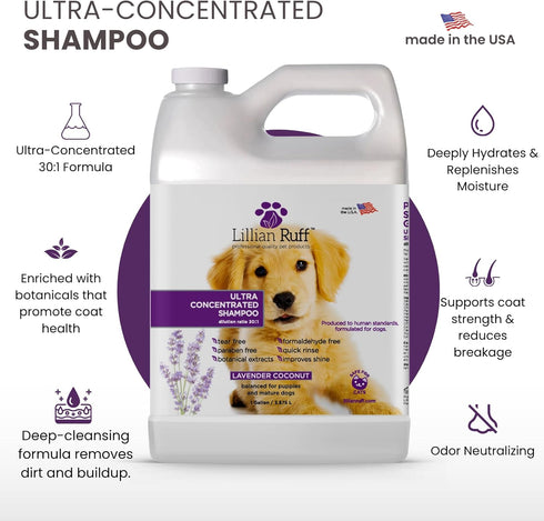 4 Gallons/30 30:1 Lillian Ruff PRO Formula Ultra Concentrated Dog Shampoo Makes Bottles, Dilution, Professional Pet
