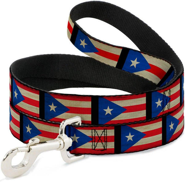 Dog Leash 4 Feet Long, 1.0 Inch Wide, Puerto Rico Flag Weathered