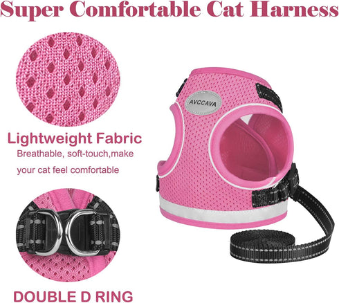 Cat Harness and Leash Set for Walking, Adjustable Reflective Escape Proof Harness for Kittens and Puppies