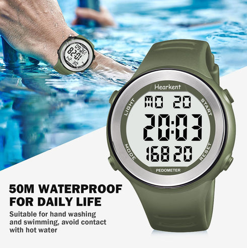 Waterproof Pedometer Watch for Seniors, Non-Bluetooth, No App Required, Steps and Calories Counter with LCD