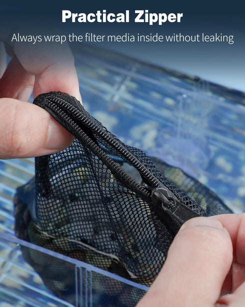 Pawfly 8 Pack Fine Mesh Aquarium Filter Media Bags, Plastic Zipper Mesh Bag for Activated Carbon, Bio Filter Balls