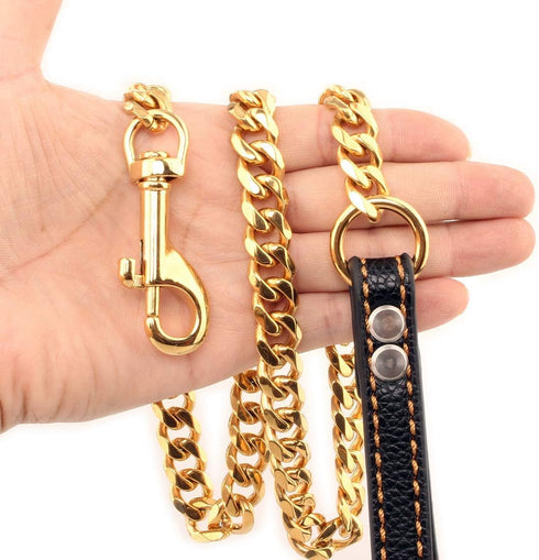 4.3 FT Gold Chain Dog Leash with Comfortable Padded Traffic Handle for Small Medium Large Dogs, Heavy Duty