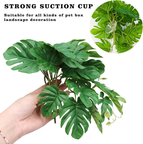 Hermit Crab Climbing Toy, Hanging Plastic Simulated Turtle Leaf Plant with Suction Cup for Reptile Tank Habitat Decor
