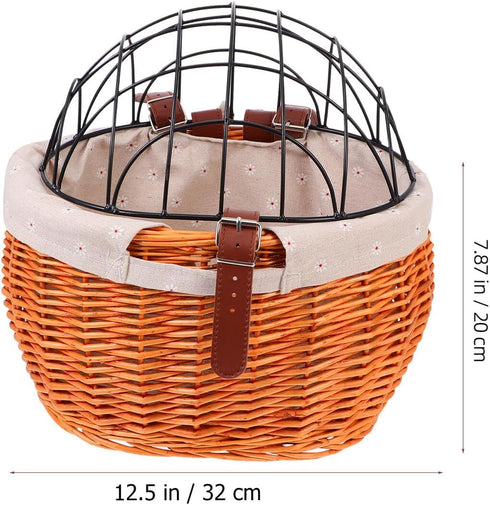 FAVOMOTO Rattan Woven Bike Basket Capacity Sturdy Front Carrier for Pets Cats Dogs and Shopping Breathable Comfortable