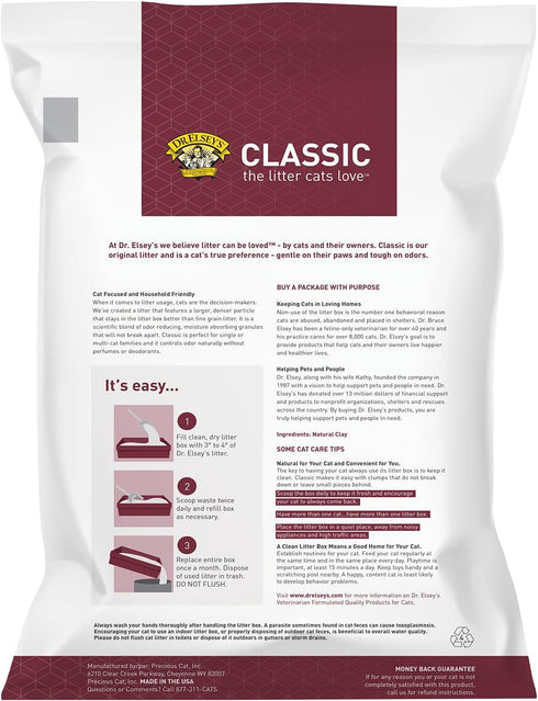Dr. Elsey's Premium Clumping Cat Litter - Classic - 99.9% Dust-Free, Low Tracking, Hard Clumping, Superior Odor Control, Unscented & Natural Ingredients