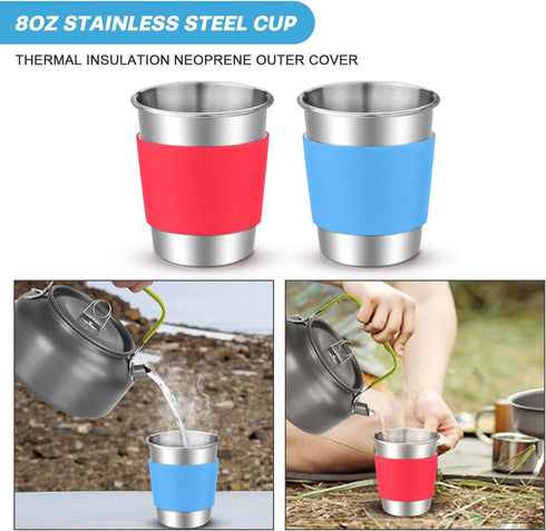Odoland 15pcs Non-Stick Camping Cookware Mess Kit, Lightweight Pots Pan Set with Stainless Steel Cups Plates Forks