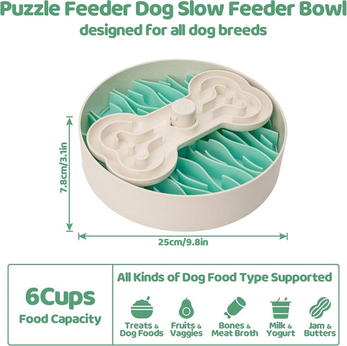 Slow Feeder Dog Bowls for Large Breeds, Detachable Design with 4 Feeding Modes, Dishwasher Safe, Green