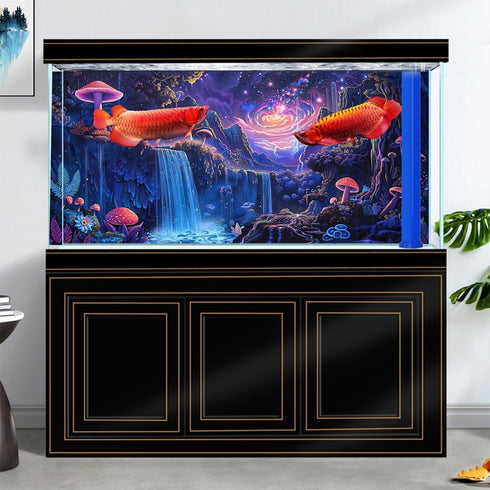 Galaxy Space Planet Aquarium Background: Waterfall Landscape Tapestry with Fantasy Mountain Wave Wall Tapestry for Fish