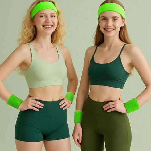 Set 80s 90s Neon Sweatbands for Women Tennis Wristbands Cotton Terry Cloth Sports Athletic Sweat Bands for Running Gym