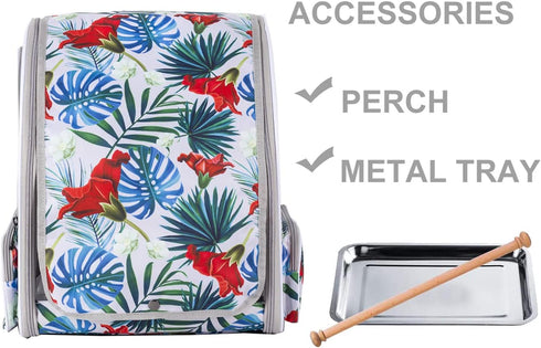 Bird Carrier Backpack with Wooden Stand Perch, Multi-Colored Bird Travel Carrier Backpack