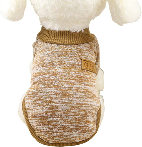 Pet Dog Classic Knitwear Sweater - Warm Winter Puppy Coat for Small Dogs (XS, Khaki)