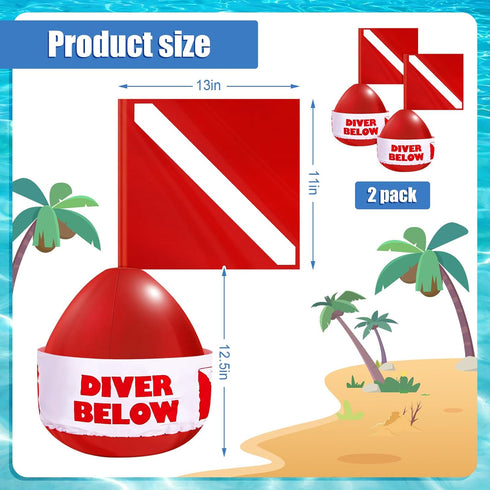Oudain 2 Pcs Diver Below Floater with Inflatable Dive Flag, High Visibility Diving Safety Gear
