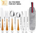 6Pcs Set,Wooden Set Daily Treasures Stainless Steel Portable Cutlery Handle Camping Utensils with Storage Bag,Reusable
