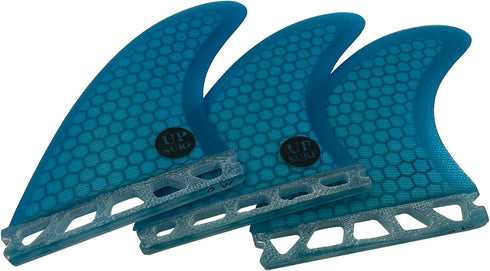 UPSURF M Size Tri Fin Surfboard Fin Set, Fiberglass+Honeycomb (White/Blue/Orange)