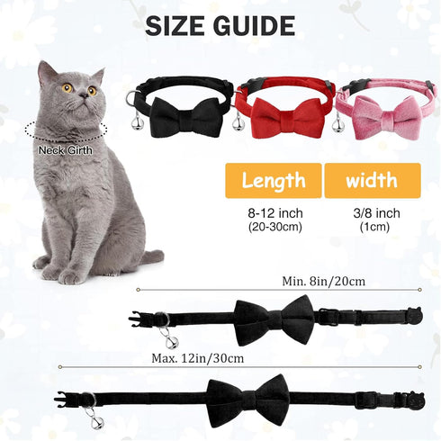 Breakaway Cat Collar with Bells: 3 Pack Adjustable Quick Release Kitten Collars for Boy & Girl Cats
