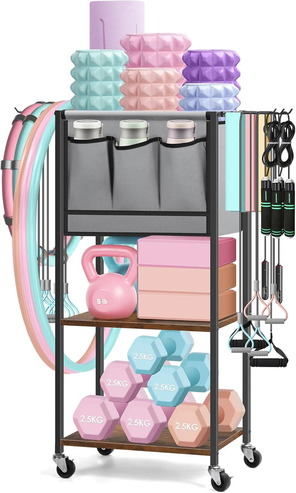 Weight Rack for Home Gym, Dumbbell Rack and Fabric Yoga Mat Storage, Organizes Fitness Equipment