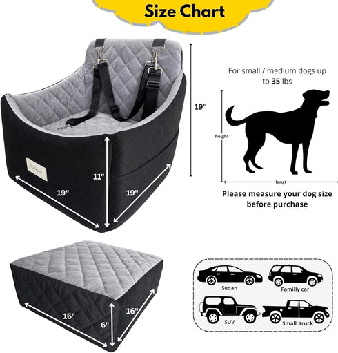 35 lbs, Dog Car Seat for Small/Medium Dogs up to Memory Foam Booster Seat with Washable Cover, Storage Pockets & Safety