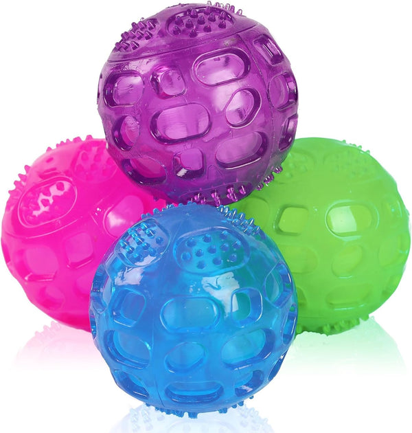 3'' Squeaky Dog Toy Balls for Large Medium Breeds, Indestructible Dog Balls for Fetching, 4 PCS Red+Purple+Green+Blue