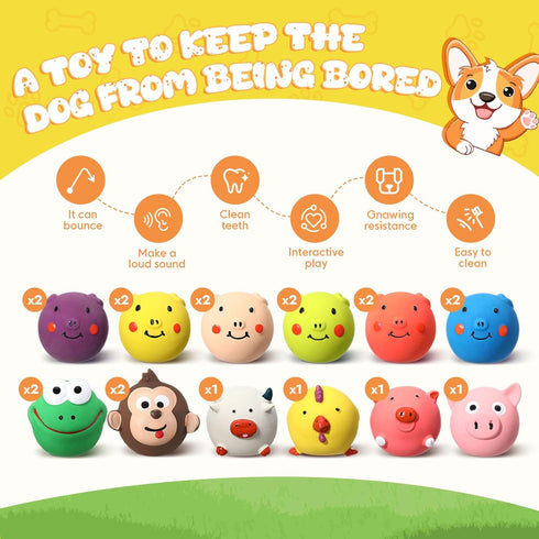 20 Pack Latex Dog Squeaky Toys - Soft Rubber Funny Animal Sets for Small, Medium Dogs, Interactive Fetch Play