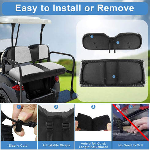 MOSNAI Golf Cart Rear Seat Covers for EZGO, Club Car, Yamaha, Breathable Polyester Mesh and Leather