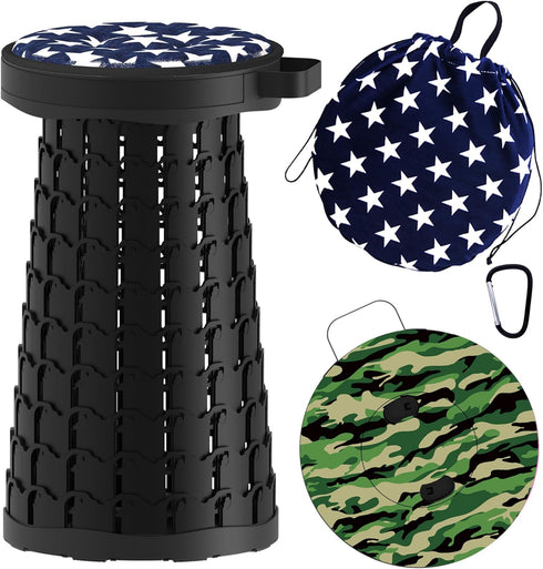 ALEVMOOM Upgraded Telescoping Collapsible Stool with Cushion, Folding Stool with Printing Portable