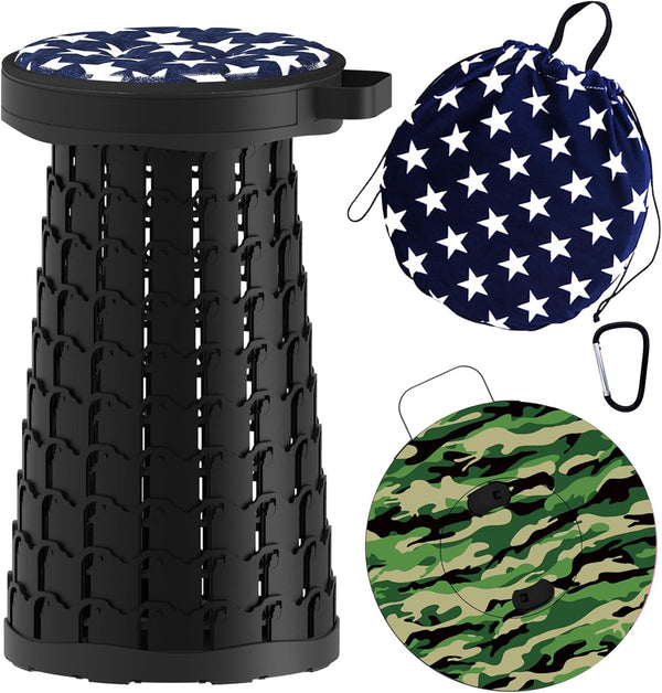ALEVMOOM Upgraded Telescoping Collapsible Stool with Cushion, Folding Stool with Printing Portable
