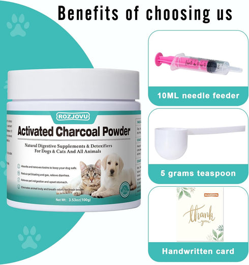 Activated Charcoal for Dogs, Cats, and All Pets, Digestive Health and Liver Support, Non-GMO, Gluten Free, 3.53oz