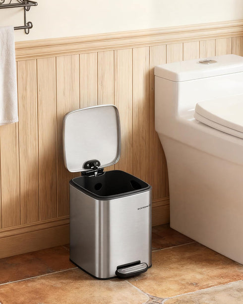 1.6-Gallon (6 ULTB590E02 SONGMICS Dog Poop Trash Can, L) Outdoor Garbage Can with Lid, Soft Close, Stainless Steel