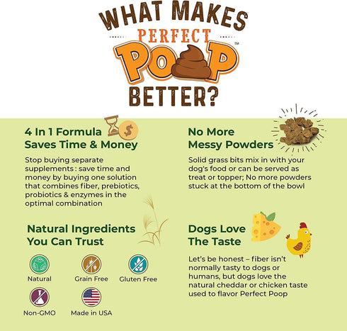 Perfect Poop Digestion & General Health Supplement for Dogs: Fiber, Prebiotics, Probiotics & Enzymes for Digestive