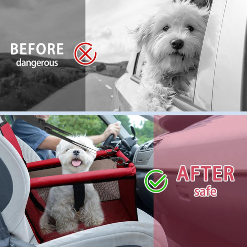 PetsHome Foldable Dog Car Seat, Waterproof Booster Seat for Small to Medium Dogs, Breathable Oxford Travel Bag, Pure Red