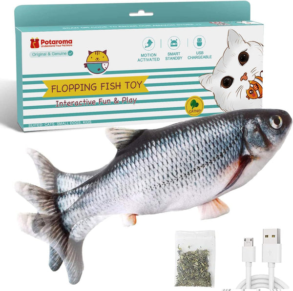 Potaroma Cat Toys Flopping Fish with Catnip - Moving Kitten Kicker, Floppy Wiggle Carp for Small Dogs