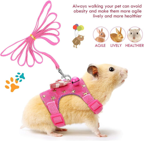 SATINIOR 2 Pieces Small Hamster Harness and Leash Set, Ferret Guinea Pig Clothes with Bowknot, Padded Vest, S, Blue,