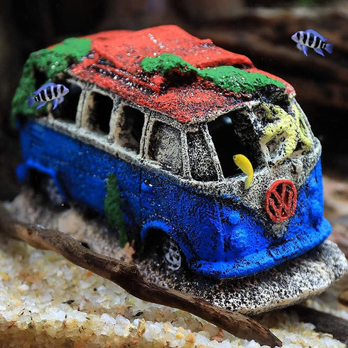 NF Aquarium Decoration Resin Imitation Car Wreck, Fish Tank Supplies Ornament Hideouts