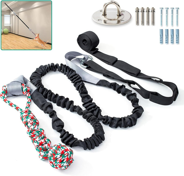 Outdoor Bungee Tug Toy - Dog Toy Hanging from Wall, Interactive Chew Rope Toy for Large Breed Puppies & Small Dogs