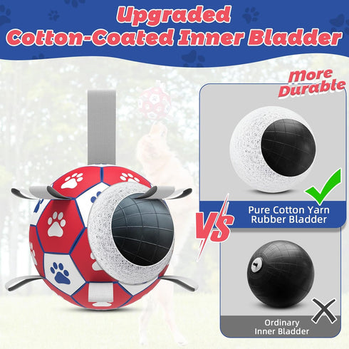 Dog Balls, Interactive Tug of War Toys, Soccer Ball with 9 Nylon Straps for Indoor Outdoor Play, Gift for Small Medium