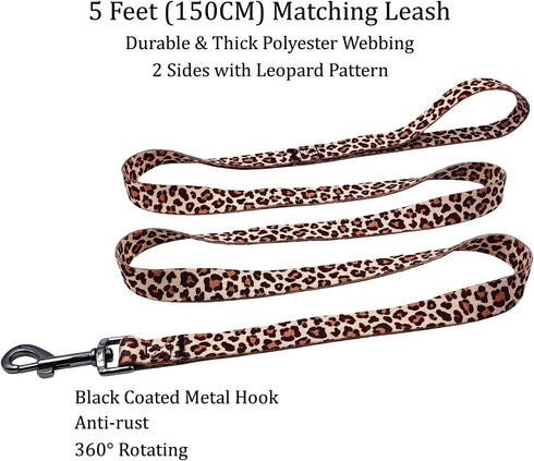 Dog Collar Leash Set, Adjustable Leopard Pattern for Puppy Dogs, Polyester Material (XS, Light Coffee Leopard)