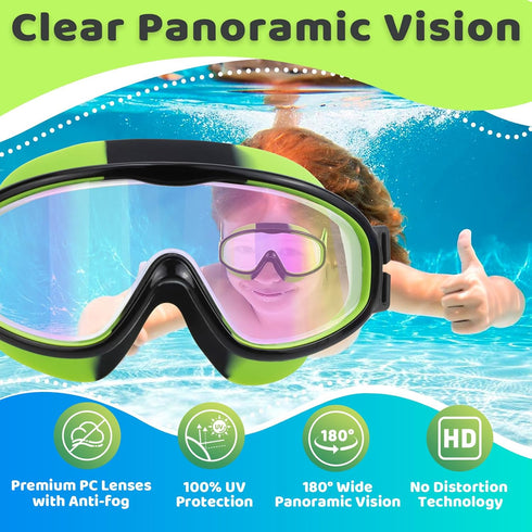 Vvinca 2pc Kids-Goggles, Wide View Anti Fog UV Shattered Lens Swim Goggles for Toddlers 3-14