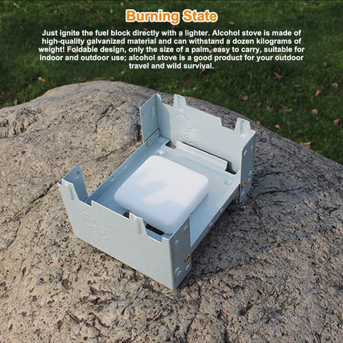 Folding Portable Stove - 95 x 75mm Solid Fuel Camping Stove for Outdoor Cooking