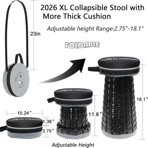18.1" 880Ib,Collapsible ALEVMOOM XXL Telescoping Stool with Thick Cushion, Portable Telescoping More Sturdy Capacity