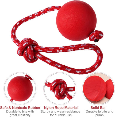 UEETEK Red Dog Training Ball on Rope: 2.95 Inch Diameter Rubber Toy for Puppy Fetch Catch Throw Training